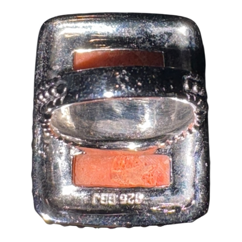 Sterling Silver Bbj Statement Ring Orange Coral R… - image 5